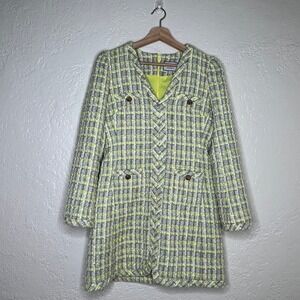 Tuckernuck Yellow and Gray‎ Plaid Tweed V-Neck Mini Dress Long Sleeve Size S